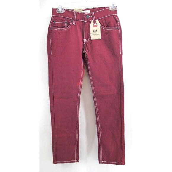 LEVI’S 511 SLIM STRAIGHT BURGUNDY PANTS BOYS SIZE 10 Reg 25x25 - Picture 1 of 9